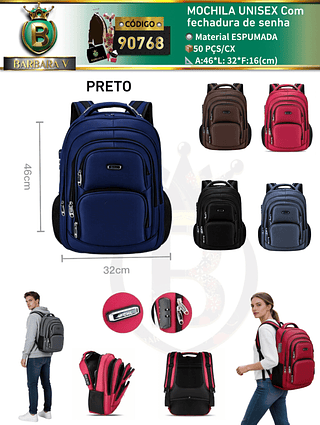 MOCHILA UNISEX Com fechadura de senha(Dica‼️Este anúncio a compra avulso ou em pacote）