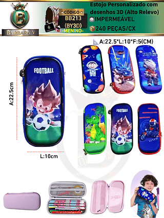 Estojo Personalizado menina com desenhos 3D-MENINO (Alto Relevo)KIT com 3 Peças tampa aleatório/cada peça R$15.00
