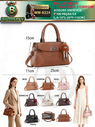 bolsa médio feminina com chaveiro pompom(Dica‼️Este anúncio a compra avulso ou em pacote)