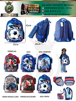 KIT MOCHILA 3D+ ESTOJO escolar infantil menino （Dica‼️Este anúncio possui compra avulso ou em pacote）