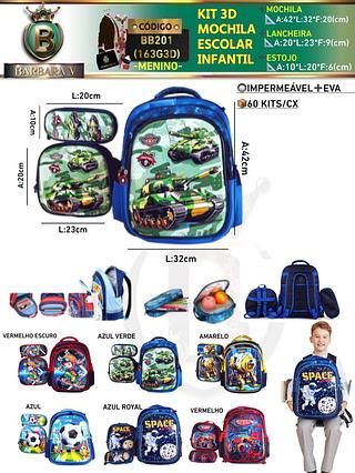 KIT 3 peças 3D MOCHILA ESCOLAR INFANTIL-MENINO （Dica‼️Este anúncio possui compra avulso ou em pacote）