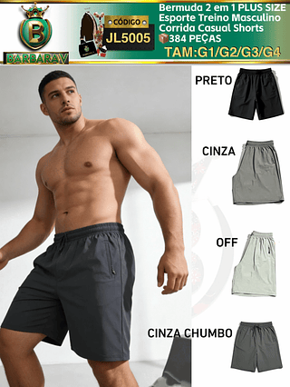 Bermuda 2 em 1 PLUS SIZE Esporte Treino Masculino（Dica ‼️Este anúncio possui compra KIT ou em pacote）