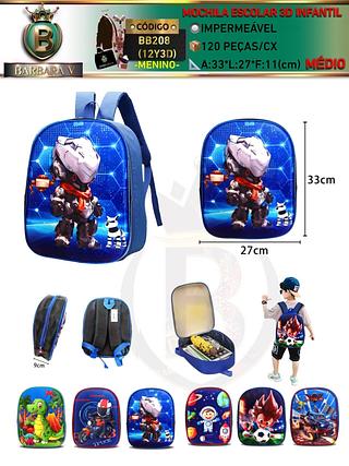 Mochila 3D escolar infantil menino/kit com 3 peças tampa aleatório/cada peça R$25（Dica‼Este anúncio 3 Peças tampa Aleatório ou em pacote)