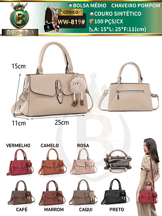 bolsa médio feminina com chaveiro pompom （Dica ‼️Este anúncio possui compra KIT ou em pacote）