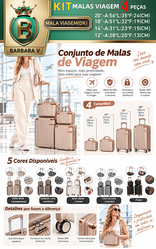 MALAS VIAGEM KIT 4 PEÇAS（2 malas e 2 frasqueiras）