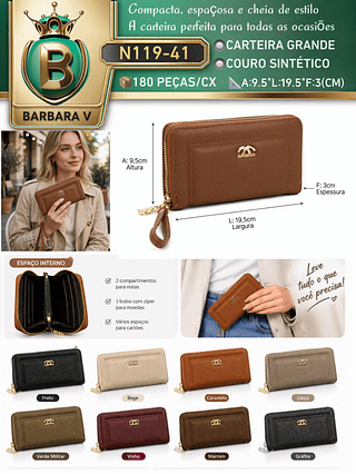 Carteira grande feminina 3 peças cor aleatório/cada peça R$15.00（Dica ‼️Este anúncio possui compra kit ou em pacote)