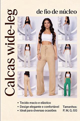 ￼pacote 24 peças tamanho e cor sortido Calça Pantalona Canelada Wide Leg Feminina Caimento Perfeito - Tecido Ribana Canelada cada peça R$53