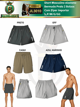 Short Masculino elastano Bermuda Praia 2 Bolsos Com Zíper Importar（Dica ‼️Este anúncio possui compra KIT ou em pacote）