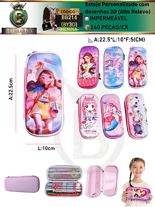 Estojo Personalizado menina com desenhos 3D (Alto Relevo)KIT com 3 Peças tampa aleatório/cada peça R$15.00