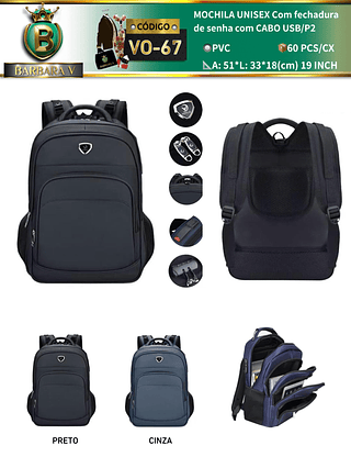 MOCHILA UNISEX Com fechadura de senha com CABO USB/P2(Dica‼️Este anúncio a compra avulso ou em pacote）