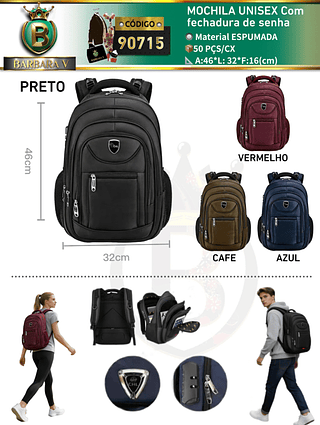 MOCHILA UNISEX Com fechadura de senha(Dica‼️Este anúncio a compra avulso ou em pacote）