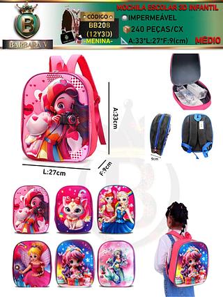 Mochila 3D escolar infantil menina/kit com 3 peças tampa aleatório/cada peça R$25（Dica‼Este anúncio 3 Peças tampa Aleatório ou em pacote)