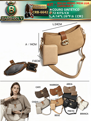 Kit bolsa medio feminina meia lua com carteira p（Dica ‼️Este anúncio possui compra kit ou em pacote)