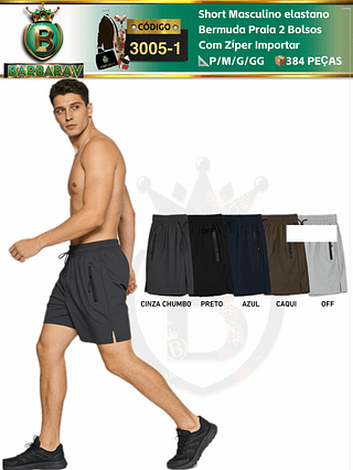 Short Masculino elastano Bermuda Praia 2 Bolsos Com Zíper Importar（Dica ‼️Este anúncio possui compra KIT ou em pacote）
