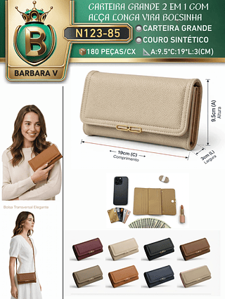 Carteira GRANDE VIRA BOLSINHA feminina 3 peças cor aleatório/cada peça R$18.00（Dica ‼️Este anúncio possui compra kit ou em pacote)