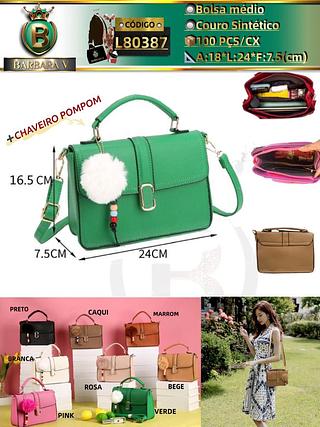 Bolsa médio feminina com chaveiro pompom