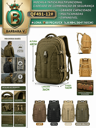 MOCHILA TÁTICA MULTIFUNCIONAL CADEADO DE COMBINAÇÃO DE SEGURANÇA (Dica‼️Este anúncio possui compra avulsa ou em pacote)