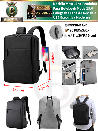 ￼Mochila Masculino Feminino Para Notebook Moda 15.6 Polegadas Fone de ouvido e USB Executiva Moderna （Dica‼️Este anúncio possui compra avulso ou em pacote）