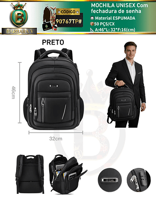 MOCHILA UNISEX Com fechadura de senha(Dica‼️Este anúncio a compra avulso ou em pacote）