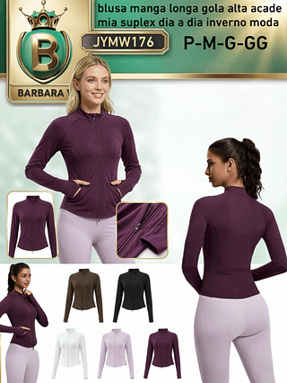 blusa manga longa gola alta acade mia suplex dia a dia inverno moda