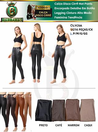 Pacote 24 peças cor e tamanho sortido Calça Disco Cirrê Hot Pants Encorpada Detalhe Em Botão Legging Cintura Alta Moda Feminina Tendência Cada peça R$48