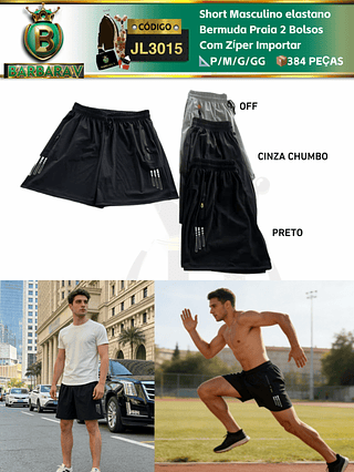 Short Masculino elastano Bermuda Praia 2 Bolsos Com Zíper Importar（Dica ‼️Este anúncio possui compra KIT ou em pacote）