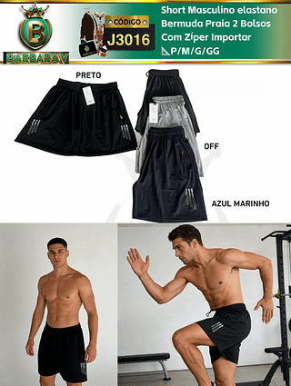 Short Masculino elastano Bermuda Praia 2 Bolsos Com Zíper Importar（Dica ‼️Este anúncio possui compra KIT ou em pacote）