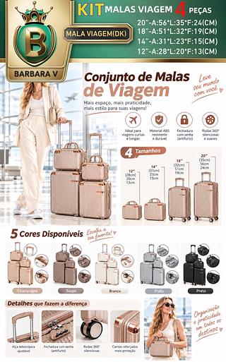 MALAS VIAGEM KIT 4 PEÇAS（2 malas e 2 frasqueiras）
