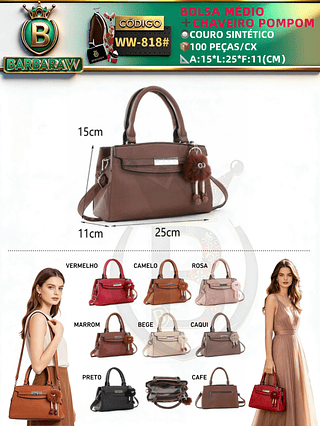 bolsa médio feminina com chaveiro pompom(Dica‼️Este anúncio a compra avulso ou em pacote)
