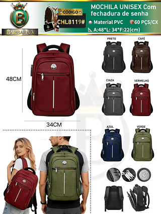MOCHILA UNISEX Com fechadura de senha(Dica‼️Este anúncio possui compra avulsa ou em pacote)
