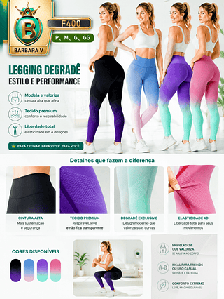 Legging Degradê Sem Costura Frontal Cintura Alta Levanta Bumbum com Recorte Vazado e Tecido pacote com 24 peças cor e tamanho sortido cada peça R$17
