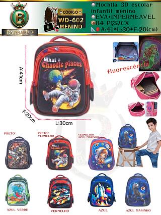 Mochila 3D escolar infantil menino 16 polegadas
