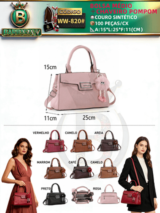 bolsa médio feminina com chaveiro pompom(Dica‼️Este anúncio a compra avulso ou em pacote)