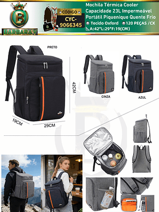 Mochila Térmica Cooler Capacidade 23L Impermeável Portátil Piquenique Quente Frio (Dica‼️Este anúncio possui compra avulsa ou em pacote)