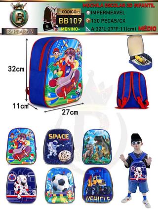 Mochila 3D escolar infantil menino/kit com 3 peças tampa aleatório/cada peça R$25（Dica‼Este anúncio 3 Peças tampa Aleatório ou em pacote)