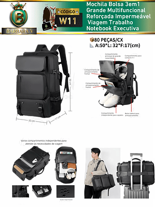Mochila Bolsa 3em 1 Grande Multifuncional Reforçada Impermeável Viagem Trabalho Notebook Executiva (Dica‼️Este anúncio a compra avulso ou em pacote)