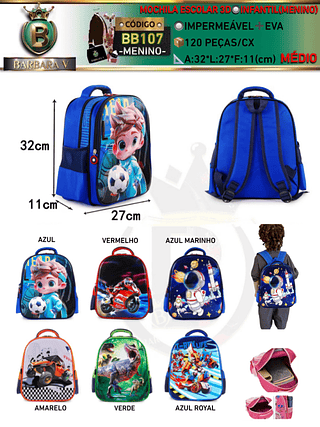 MOCHILA MEDIO ESCOLAR 3D INFANTIL/MENINO（Dica‼️Este anúncio possui compra avulso ou em pacote）