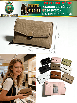 Carteira médio feminina 3 peças cor aleatório/cada peça R$16.00 （Dica ⚠Este anúncio possui compra KIT ou em pacote）