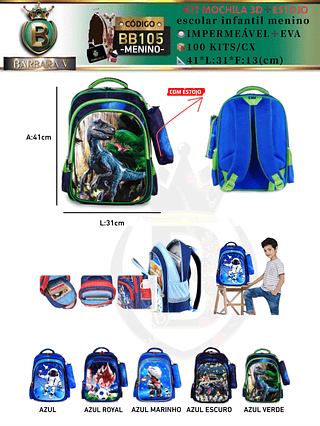 KIT MOCHILA 3D+ ESTOJO escolar infantil menino （Dica‼️Este anúncio possui compra avulso ou em pacote）