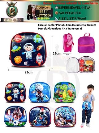Bolsa Termica Infantil Lancheira 3D Brilhante Proteção MEMINO /cada peça R$22(Dica‼Este anúncio 3 Peças tampa Aleatório ou em pacote)