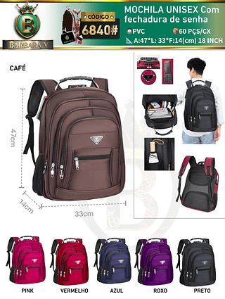 MOCHILA UNISEX Com fechadura de senha （Dica ‼️Este anúncio possui compra kit ou em pacote)