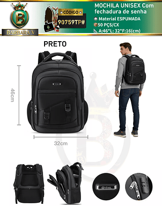 MOCHILA UNISEX Com fechadura de senha(Dica‼️Este anúncio a compra avulso ou em pacote）