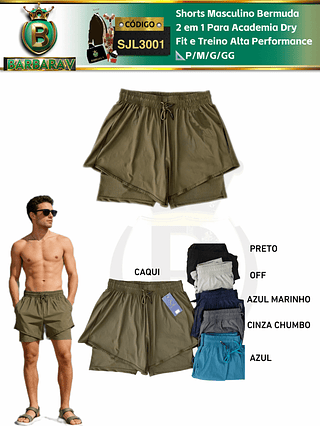 Shorts Masculino Bermuda 2 em 1 Para Academia Dry Fit e Treino Alta Performance （Dica ‼️Este anúncio possui compra KIT ou em pacote）