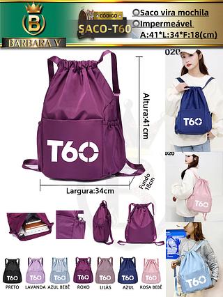 Saco vira mochila T60/Pacote com 15 Peças cor sortido/Cada peça R$32.00