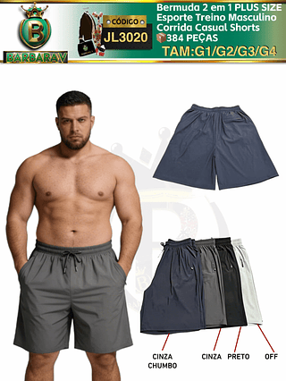 Bermuda 2 em 1 PLUS SIZE Esporte Treino Masculino（Dica ‼️Este anúncio possui compra KIT ou em pacote）