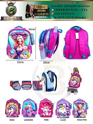 KIT MOCHILA MENINA 3D+ ESTOJO Moda Infantil 3D Brilhante Proteção （Dica‼Este anúncio possui compra avulso ou em pacote）