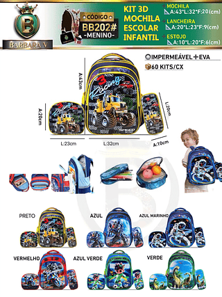 KIT 3 peças 3D MOCHILA ESCOLAR INFANTIL-MENINO （Dica‼️Este anúncio possui compra avulso ou em pacote