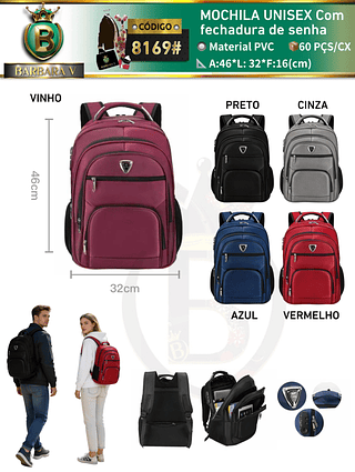 MOCHILA UNISEX Com fechadura de senha(Dica‼️Este anúncio a compra avulso ou em pacote）