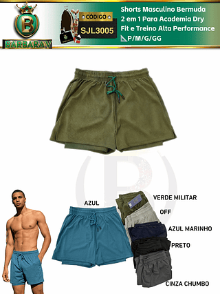 Shorts Masculino Bermuda 2 em 1 Para Academia Dry Fit e Treino Alta Performance （Dica ‼️Este anúncio possui compra KIT ou em pacote）